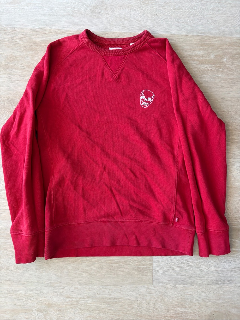 Levi's Bright Red Crewneck Sweatshirt with Skull Embroidery